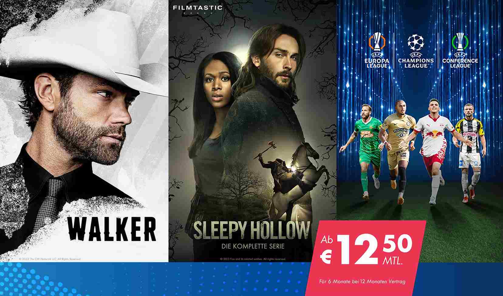 Streaming-Service mit den Serien "Walker", "Sleepy Hollow" und den UEFA Klub bewerben im Total Angebot ab 12,50€ im Monat.