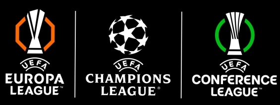 Logos der UEFA Champions League, UEFA Europa League und UEFA Conference League.